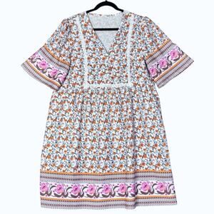 Emery Rose Dress Womens 0XL White Floral Boho Cottage Prairie Hippie Lace Flowy